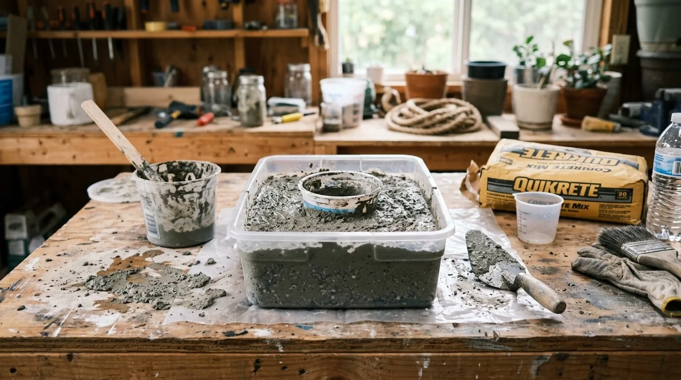 Fabricação de vaso de cimento para suculenta usando dois moldes e concreto fresco