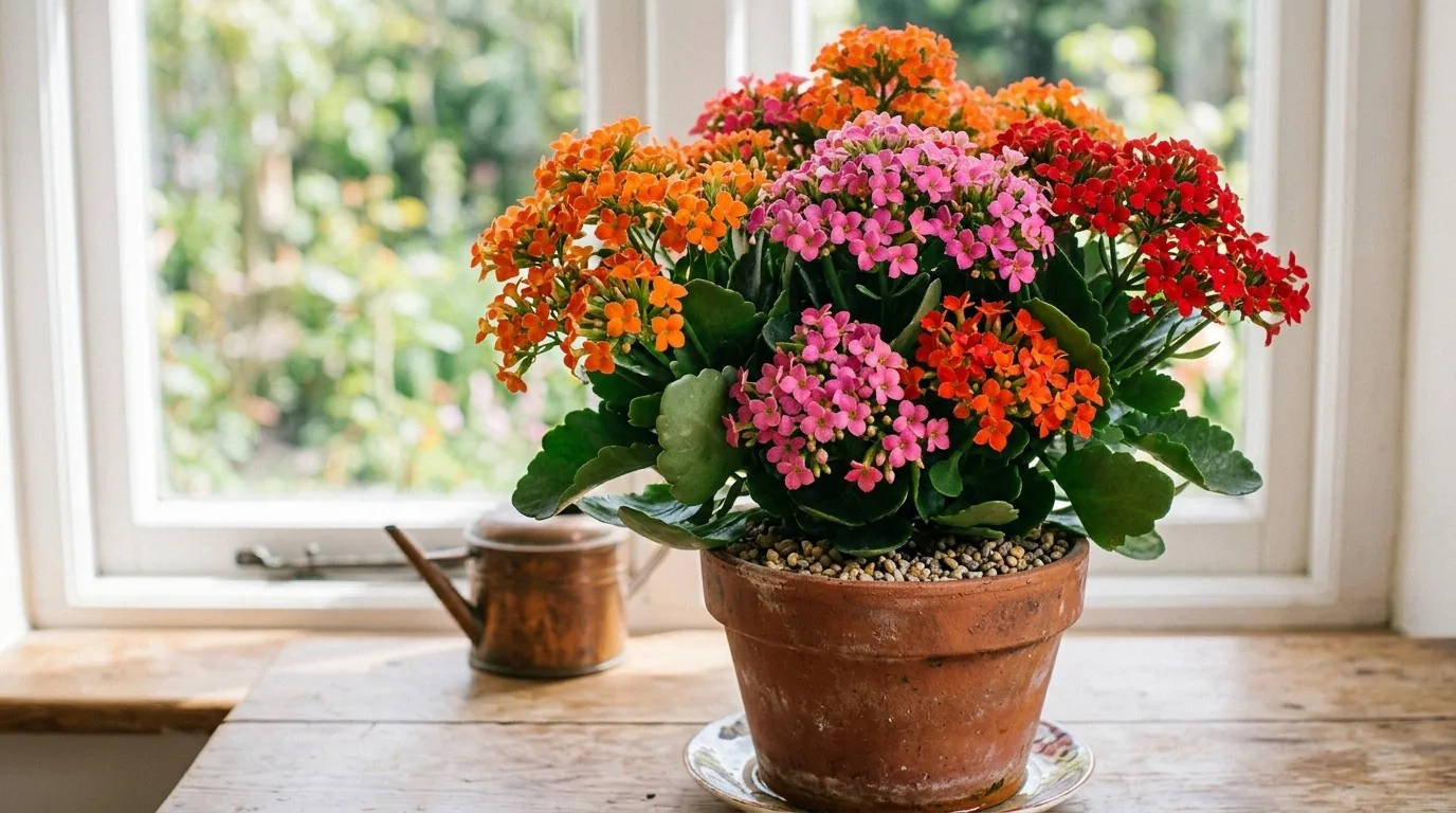 Kalanchoe com buquês densos de flores coloridas, a suculenta mais florífera